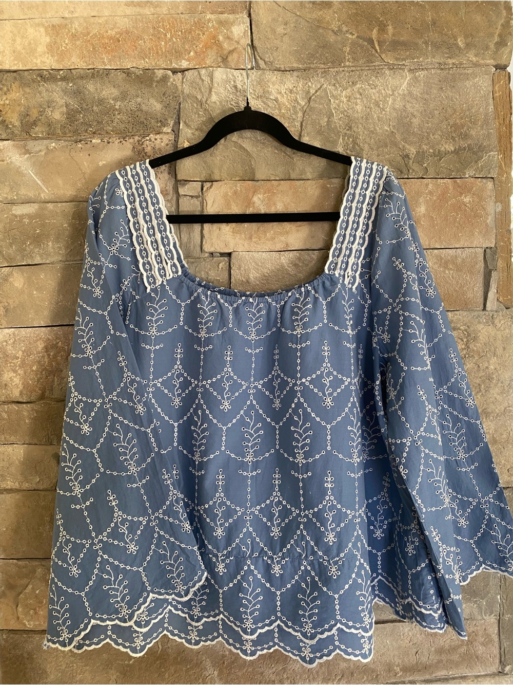 Caslon Blue Embroidered Peasant Top